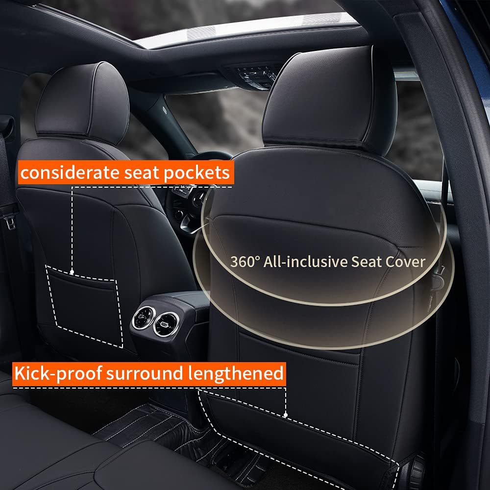 Faux Leather Car Seat Covers Full Set Black E99478