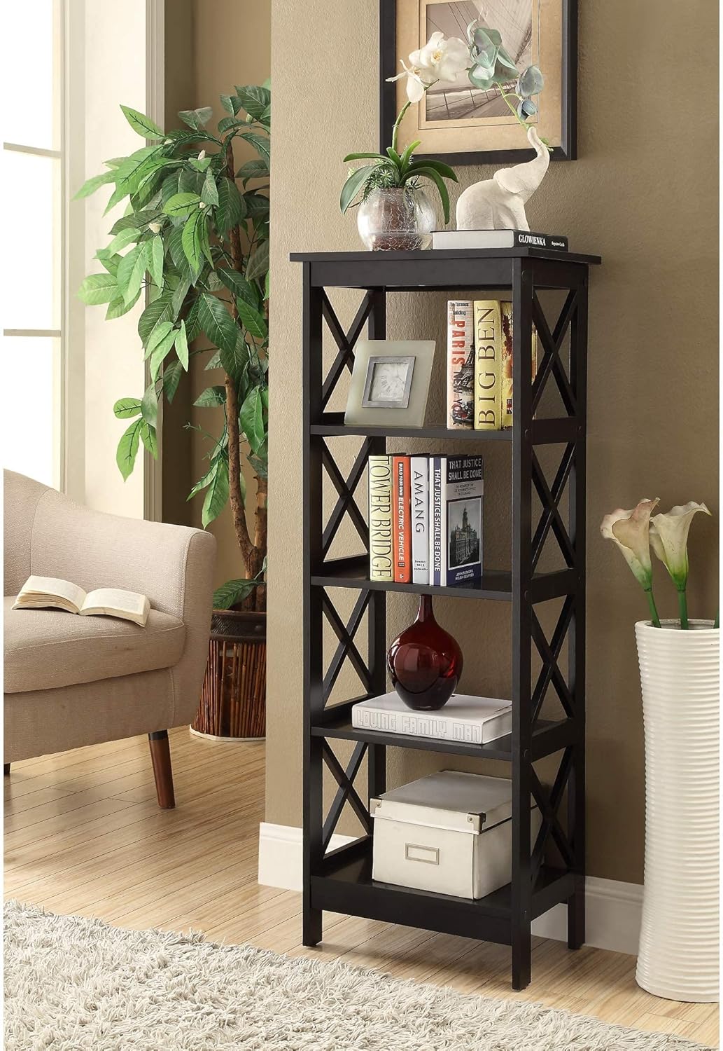 4-Shelf Wood Bookcase with Metal Frame D2047
