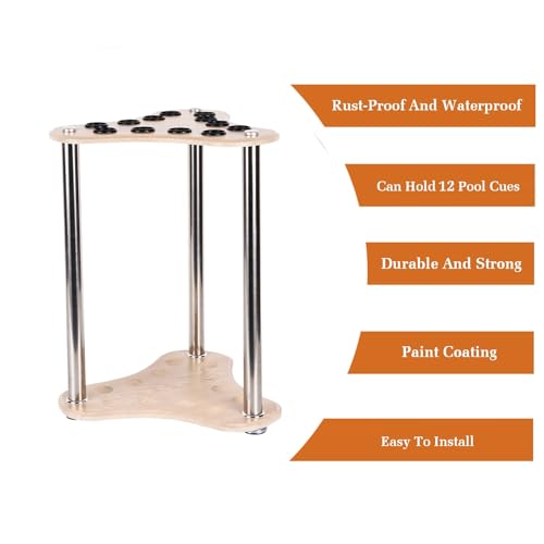Brown Wood 12 Pool Cue Rack Stand O2577