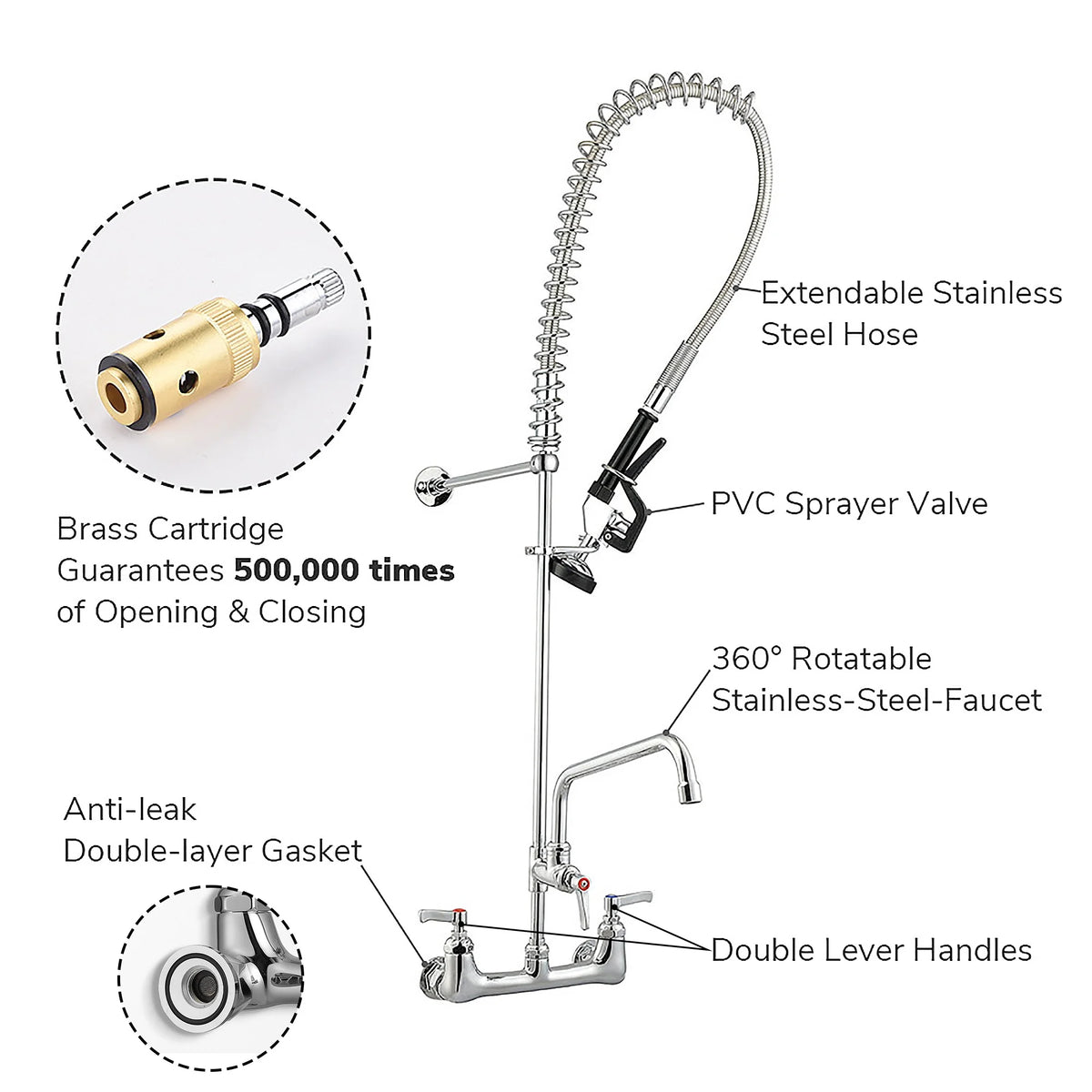 Pull Down Commercial Kitchen Faucet with 12" Add-On Faucet Kit X874